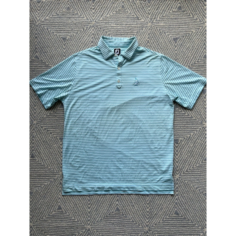 FootJoy 1920 Indian Head Golf Polo Shirt - Green/White Stripe - XL - Picture 1 of 5